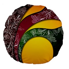 Flower Floral Leaf Star Sunflower Green Red Yellow Brown Sexxy Large 18  Premium Flano Round Cushions
