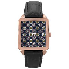 Floral Flower Star Blue Rose Gold Leather Watch  by Mariart