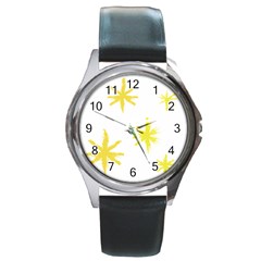 Line Painting Yellow Star Round Metal Watch by Mariart