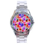 Floral Pattern Background Seamless Stainless Steel Analogue Watch