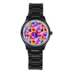 Floral Pattern Background Seamless Stainless Steel Round Watch