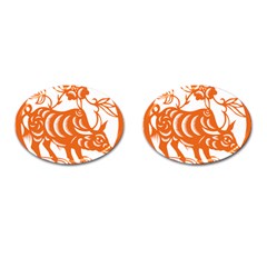 Chinese Zodiac Cow Star Orange Cufflinks (oval) by Mariart