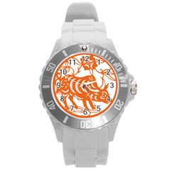 Chinese Zodiac Cow Star Orange Round Plastic Sport Watch (l) by Mariart