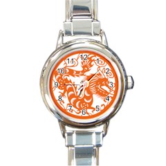 Chinese Zodiac Dragon Star Orange Round Italian Charm Watch