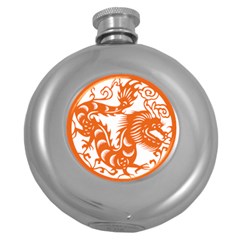 Chinese Zodiac Dragon Star Orange Round Hip Flask (5 Oz)