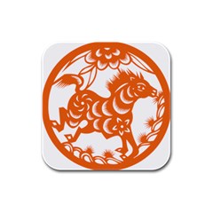 Chinese Zodiac Horoscope Horse Zhorse Star Orangeicon Rubber Square Coaster (4 Pack) 