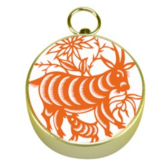 Chinese Zodiac Goat Star Orange Gold Compasses by Mariart