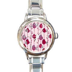 Flower Floral Mpink Frame Round Italian Charm Watch