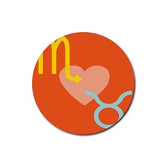 Illustrated Zodiac Love Heart Orange Yellow Blue Rubber Coaster (round)  by Mariart