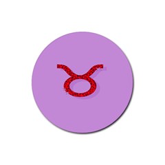 Illustrated Zodiac Purple Red Star Polka Circle Rubber Coaster (round)  by Mariart