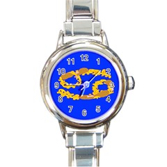 Illustrated 69 Blue Yellow Star Zodiac Round Italian Charm Watch