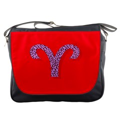 Illustrated Zodiac Red Star Purple Messenger Bags