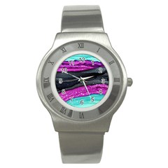 Green Pink Purple Black Stone Stainless Steel Watch by Mariart