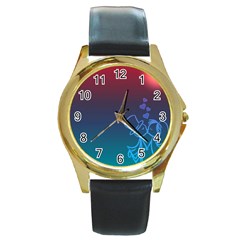 Love Valentine Kiss Purple Red Blue Romantic Round Gold Metal Watch by Mariart