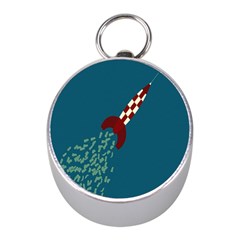 Rocket Ship Space Blue Sky Red White Fly Mini Silver Compasses by Mariart