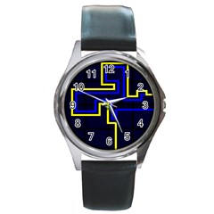Tron Light Walls Arcade Style Line Yellow Blue Round Metal Watch by Mariart