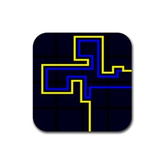 Tron Light Walls Arcade Style Line Yellow Blue Rubber Coaster (square)  by Mariart