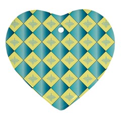 Yellow Blue Diamond Chevron Wave Ornament (heart) by Mariart