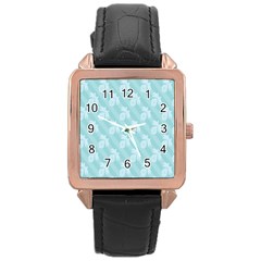 Christmas Day Ribbon Blue Rose Gold Leather Watch  by Mariart