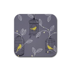 Cagr Bird Leaf Grey Yellow Rubber Coaster (square) 