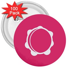 Circle White Pink 3  Buttons (100 Pack) 