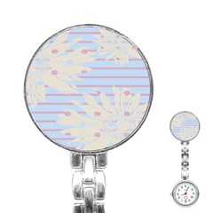 Flower Floral Sunflower Line Horizontal Pink White Blue Stainless Steel Nurses Watch by Mariart