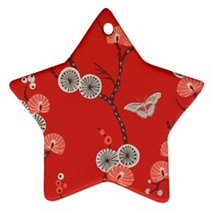 Dandelions Red Butterfly Flower Floral Ornament (star)