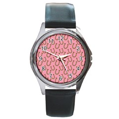 Horse Shoes Iron Pink Brown Round Metal Watch by Mariart