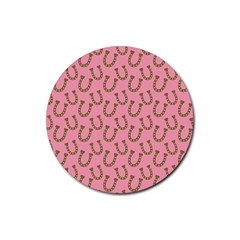 Horse Shoes Iron Pink Brown Rubber Coaster (round)  by Mariart