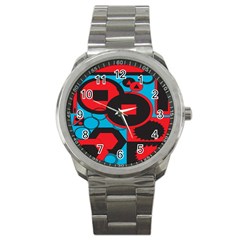 Stancilm Circle Round Plaid Triangle Red Blue Black Sport Metal Watch by Mariart