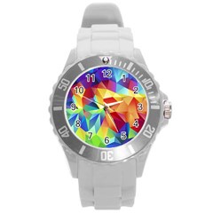 Triangles Space Rainbow Color Round Plastic Sport Watch (l)