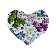 Butterfly Animals Fly Purple Green Blue Polkadot Flower Floral Star Standard 16  Premium Flano Heart Shape Cushions