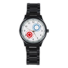 Color Light Effect Control Mode Circle Red Blue Stainless Steel Round Watch