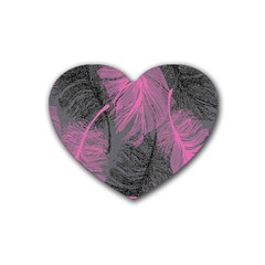 Feathers Quill Pink Grey Heart Coaster (4 Pack) 
