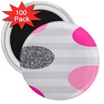 Polkadot Circle Round Line Red Pink Grey Diamond 3  Magnets (100 pack)
