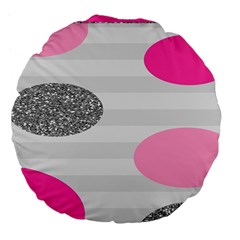 Polkadot Circle Round Line Red Pink Grey Diamond Large 18  Premium Flano Round Cushions