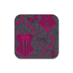 Pink Black Handcuffs Key Iron Love Grey Mask Sexy Rubber Coaster (square)  by Mariart