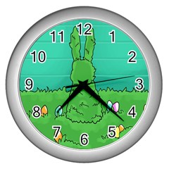 Rabbit Easter Green Blue Egg Wall Clocks (silver)  by Mariart