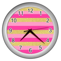 Pink Line Gold Red Horizontal Wall Clocks (silver) 