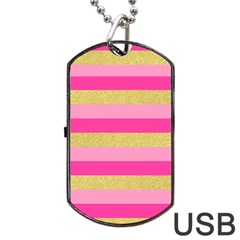 Pink Line Gold Red Horizontal Dog Tag Usb Flash (one Side) by Mariart