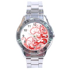 Love Heart Butterfly Pink Leaf Flower Stainless Steel Analogue Watch by Mariart