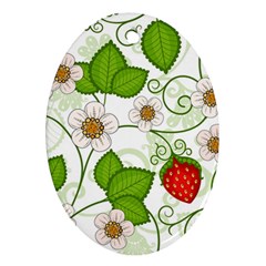 Strawberry Fruit Leaf Flower Floral Star Green Red White Ornament (oval)