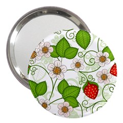 Strawberry Fruit Leaf Flower Floral Star Green Red White 3  Handbag Mirrors by Mariart