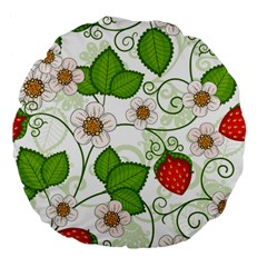 Strawberry Fruit Leaf Flower Floral Star Green Red White Large 18  Premium Flano Round Cushions by Mariart