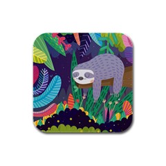 Sloth In Nature Rubber Square Coaster (4 Pack)  by Mjdaluz