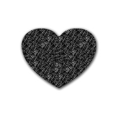 Linear Abstract Black And White Rubber Coaster (heart)  by dflcprints