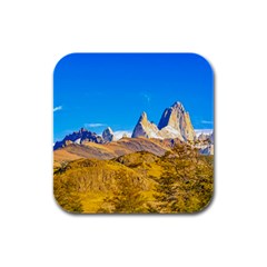 Snowy Andes Mountains, El Chalten, Argentina Rubber Square Coaster (4 Pack)  by dflcprints