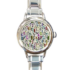 Colorful Retro Style Letters Numbers Stars Round Italian Charm Watch by EDDArt