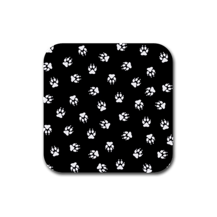 Footprints Dog White Black Rubber Square Coaster (4 pack) 