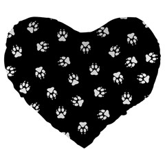 Footprints Dog White Black Large 19  Premium Heart Shape Cushions by EDDArt